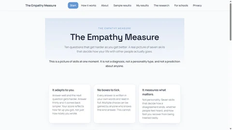 The Empathy Measure website, introducing its adaptive assessment.